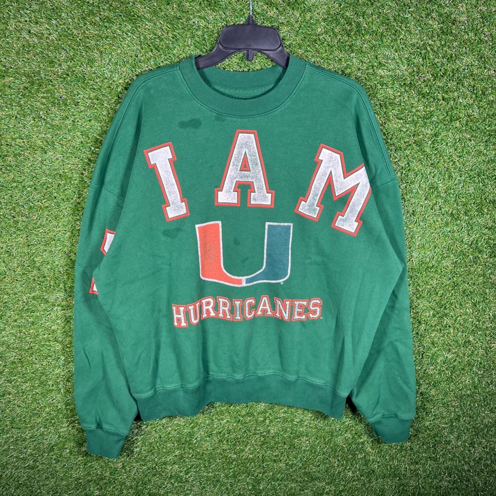 Hollister Blue 84 Miami Hurricanes Sweatshirt Mens Large Green Boxy Fit I AM U